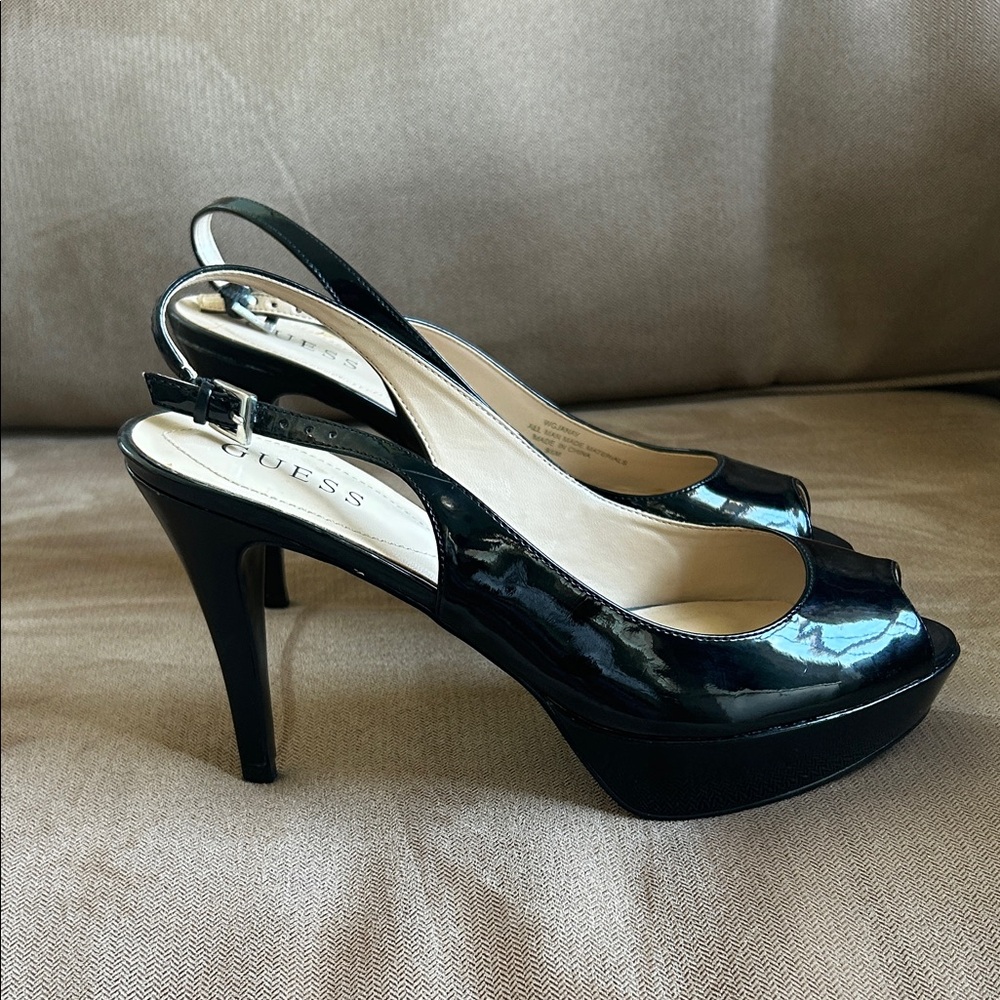 Guess Glossy Black Slingback Heels - Picture 2 of 3